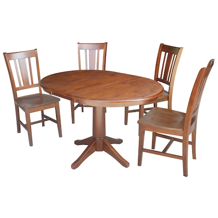 International Concepts Round 36 in Round Extension Dining Table with 4 RTA Chairs, Espresso, 36 in W, 48 in L, 30.1 in H K581-36RXT-27B-C10-4